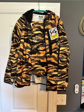 NWT A Bathing Ape Tiger Stripe Hooded Jacket - Black & Orange